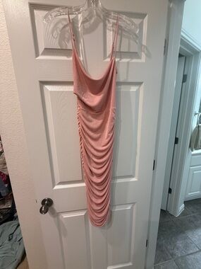 Selfie Leslie Blush Pink Cowl Ruched Midi Dress